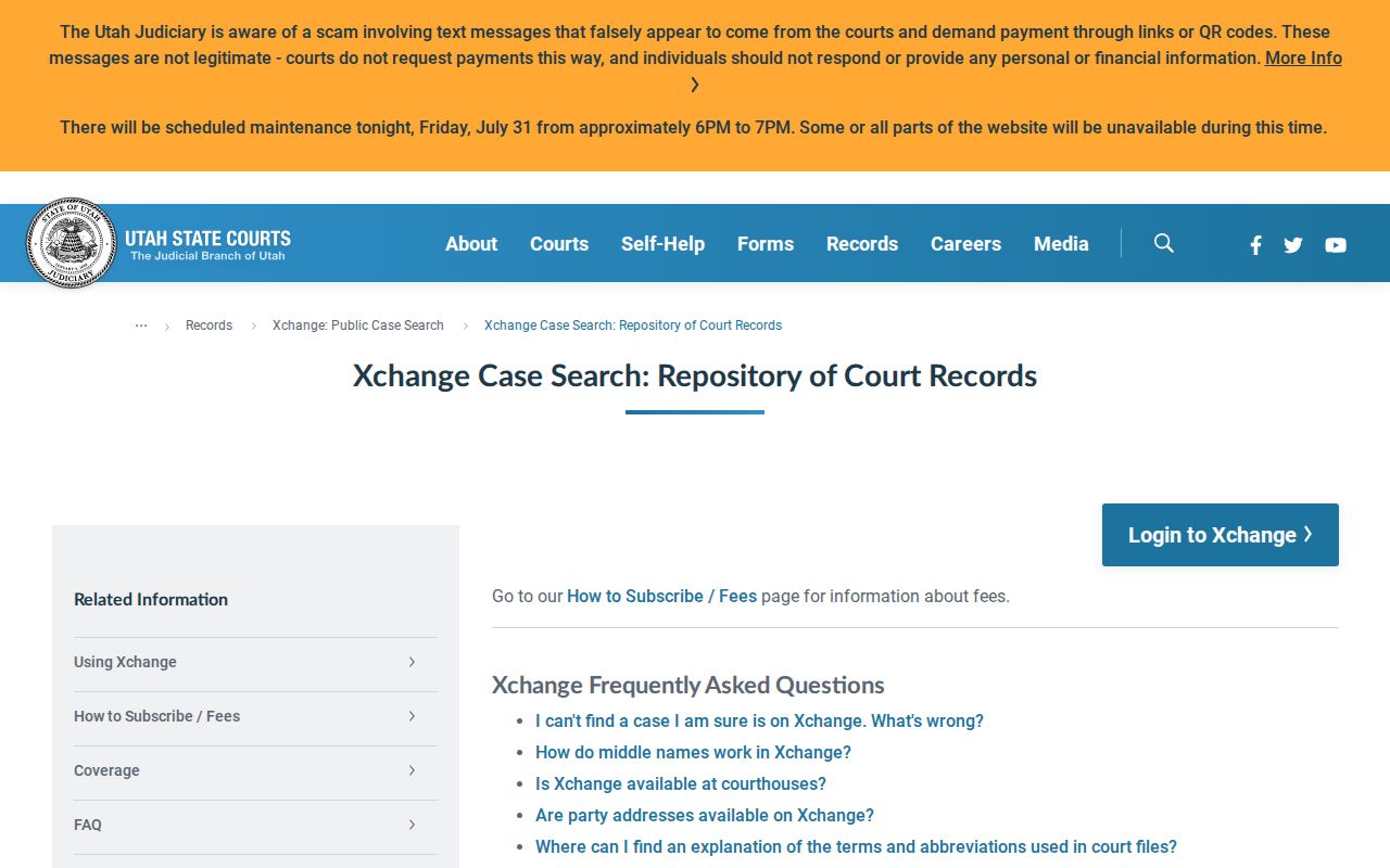 Utah people search Xchange court access page