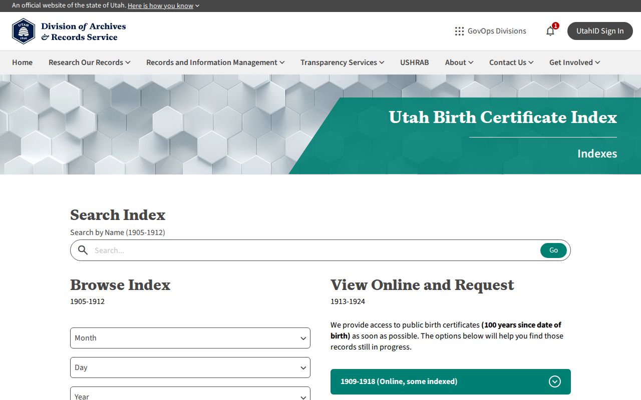 Utah people search historical birth index modes