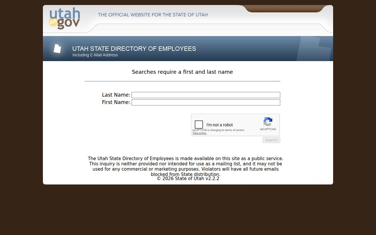 Utah people directories state employee first and last name search