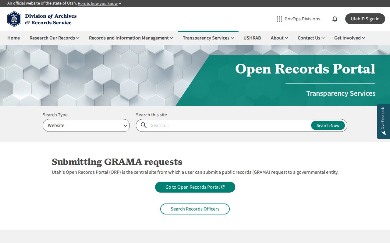 Utah public records central GRAMA request portal