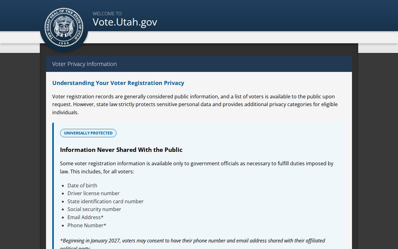 Utah voter records public private and At-Risk rules