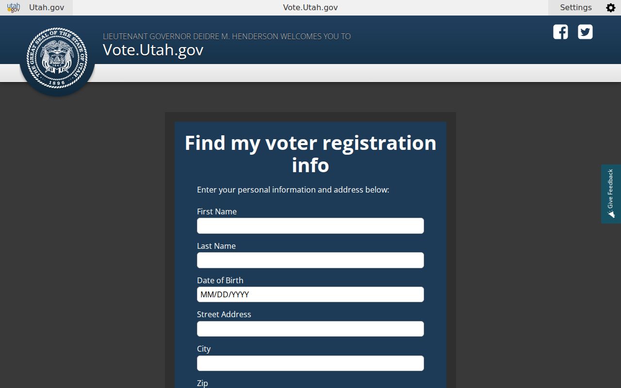 Utah voter records six-field self-lookup form